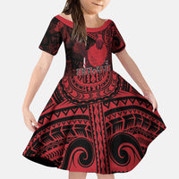 Hawaii King Kamehameha Family Matching Long Sleeve Bodycon Dress and Hawaiian Shirt With Hawaiian Ipu Motifs Red Version LT05 Daughter's Dress Red - Polynesian Pride
