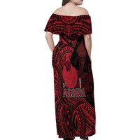 Hawaii King Kamehameha Family Matching Off Shoulder Maxi Dress and Hawaiian Shirt With Hawaiian Ipu Motifs Red Version LT05 - Polynesian Pride