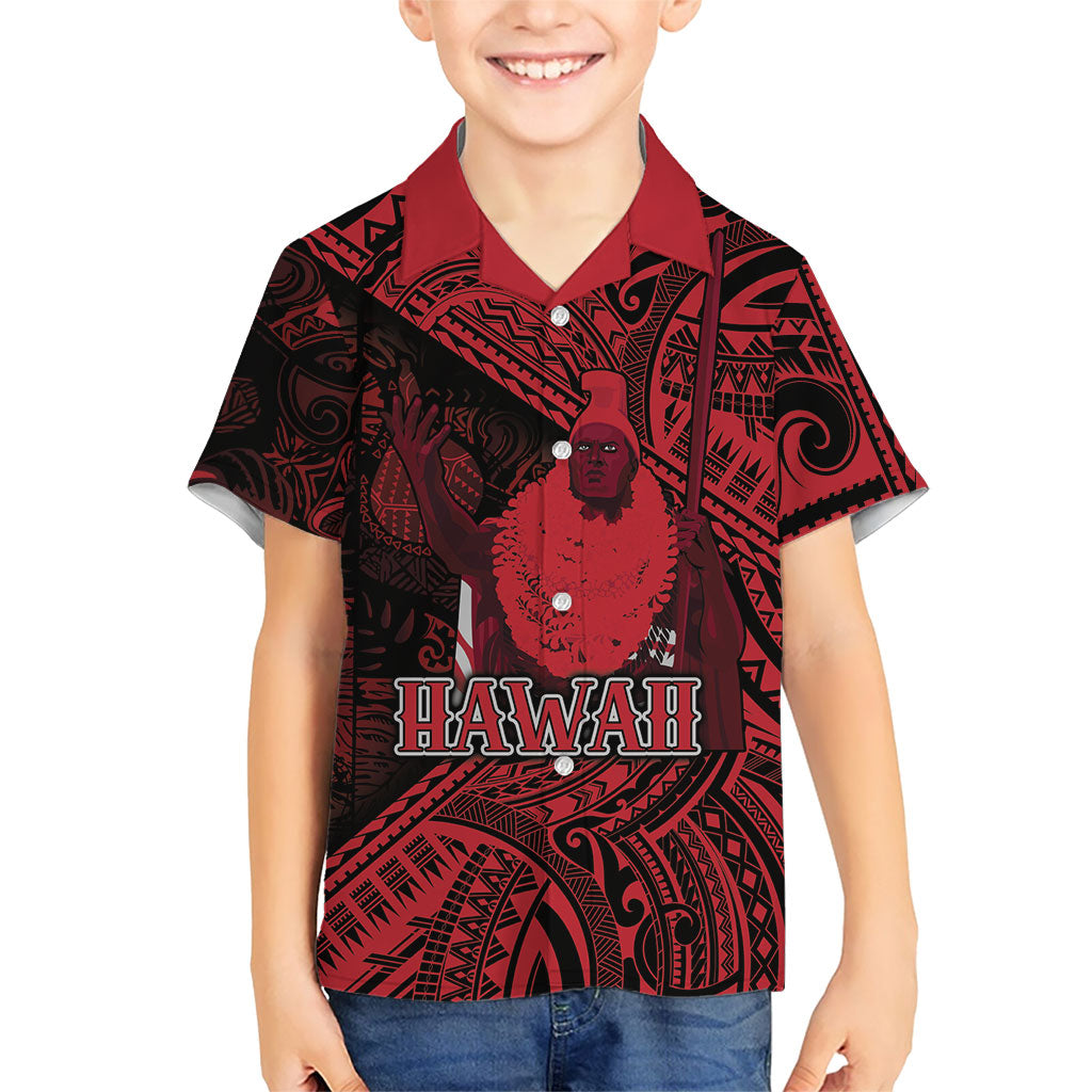 Hawaii King Kamehameha Family Matching Off Shoulder Maxi Dress and Hawaiian Shirt With Hawaiian Ipu Motifs Red Version LT05 Son's Shirt Red - Polynesian Pride