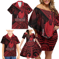 Hawaii King Kamehameha Family Matching Off Shoulder Short Dress and Hawaiian Shirt With Hawaiian Ipu Motifs Red Version LT05 - Polynesian Pride