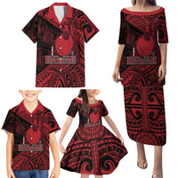 Hawaii King Kamehameha Family Matching Puletasi and Hawaiian Shirt With Hawaiian Ipu Motifs Red Version LT05 - Polynesian Pride