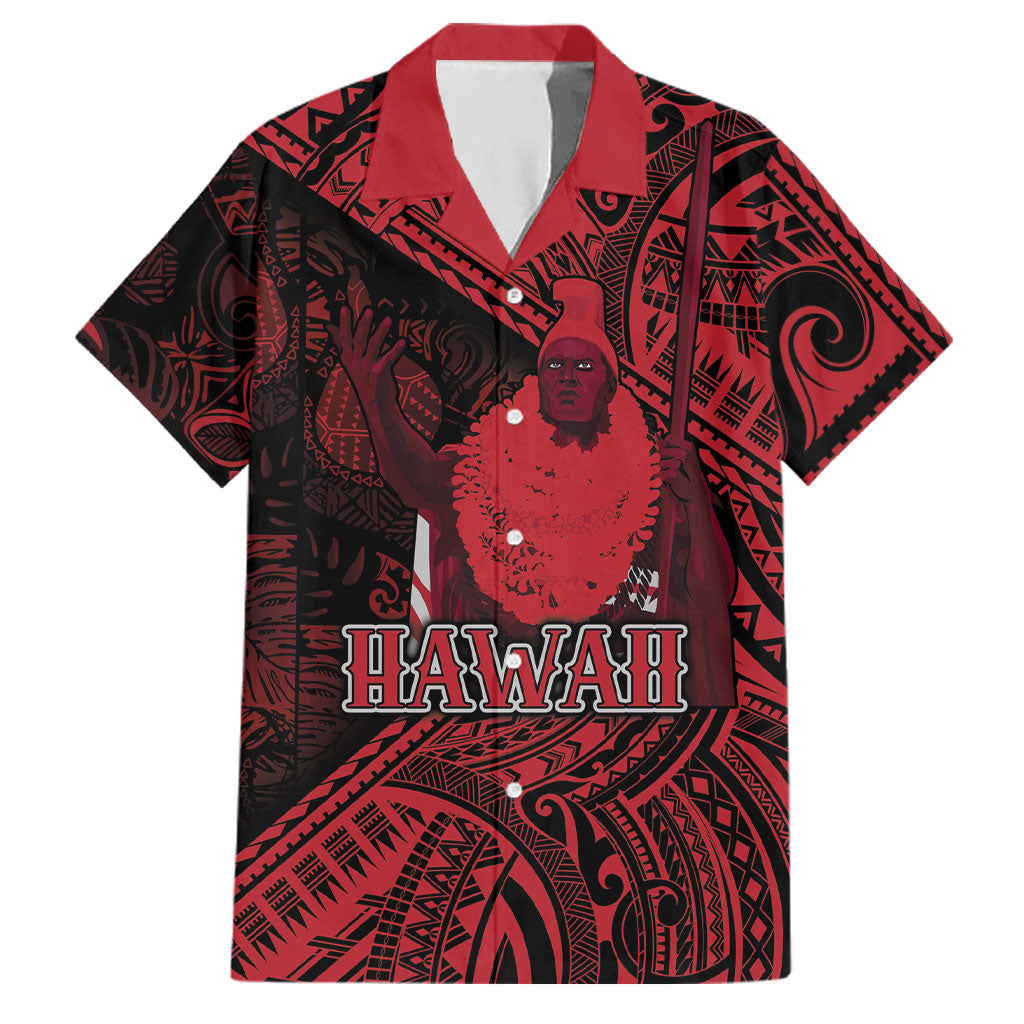 Hawaii King Kamehameha Family Matching Short Sleeve Bodycon Dress and Hawaiian Shirt With Hawaiian Ipu Motifs Red Version LT05 Dad's Shirt - Short Sleeve Red - Polynesian Pride