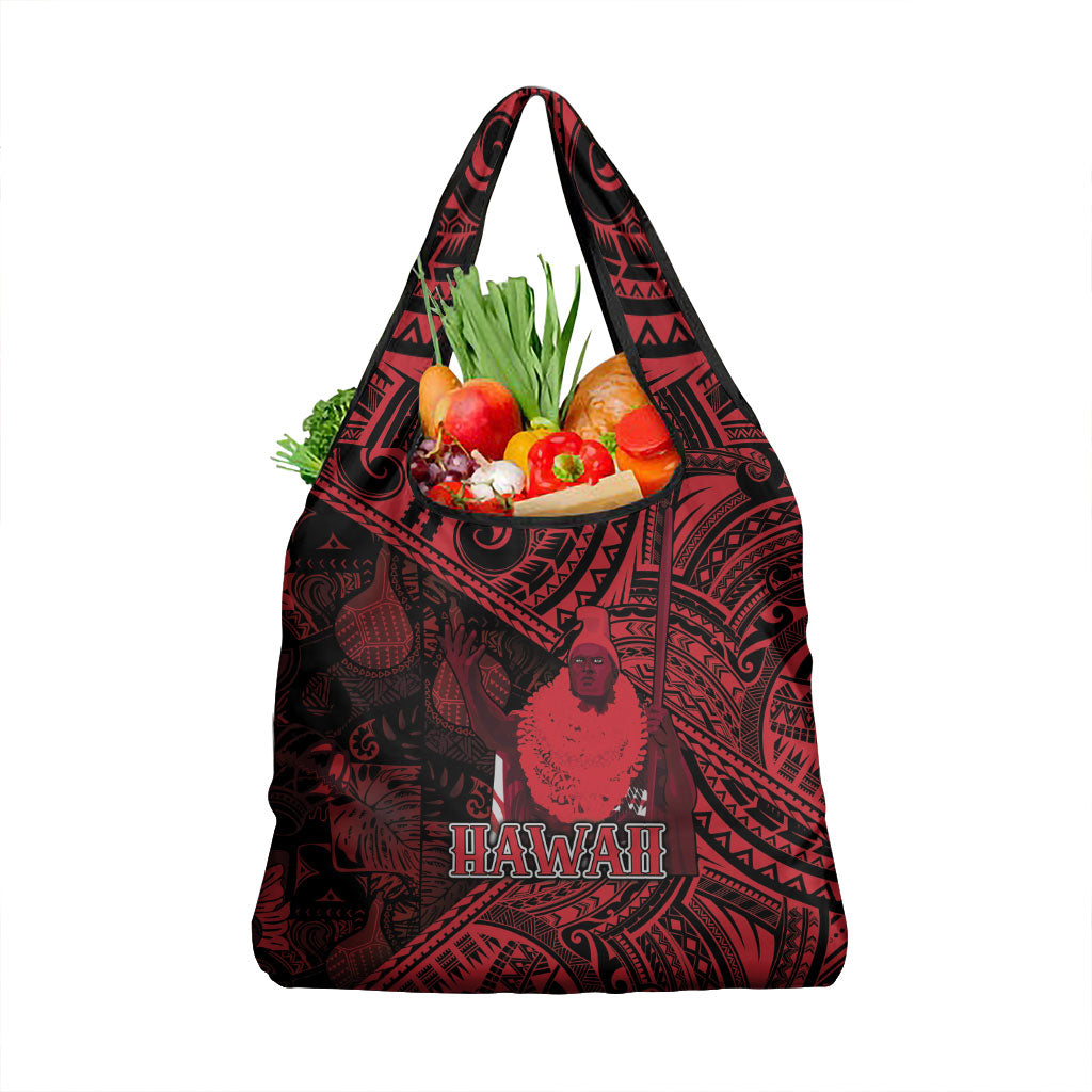 Hawaii King Kamehameha Grocery Bag With Hawaiian Ipu Motifs Red Version