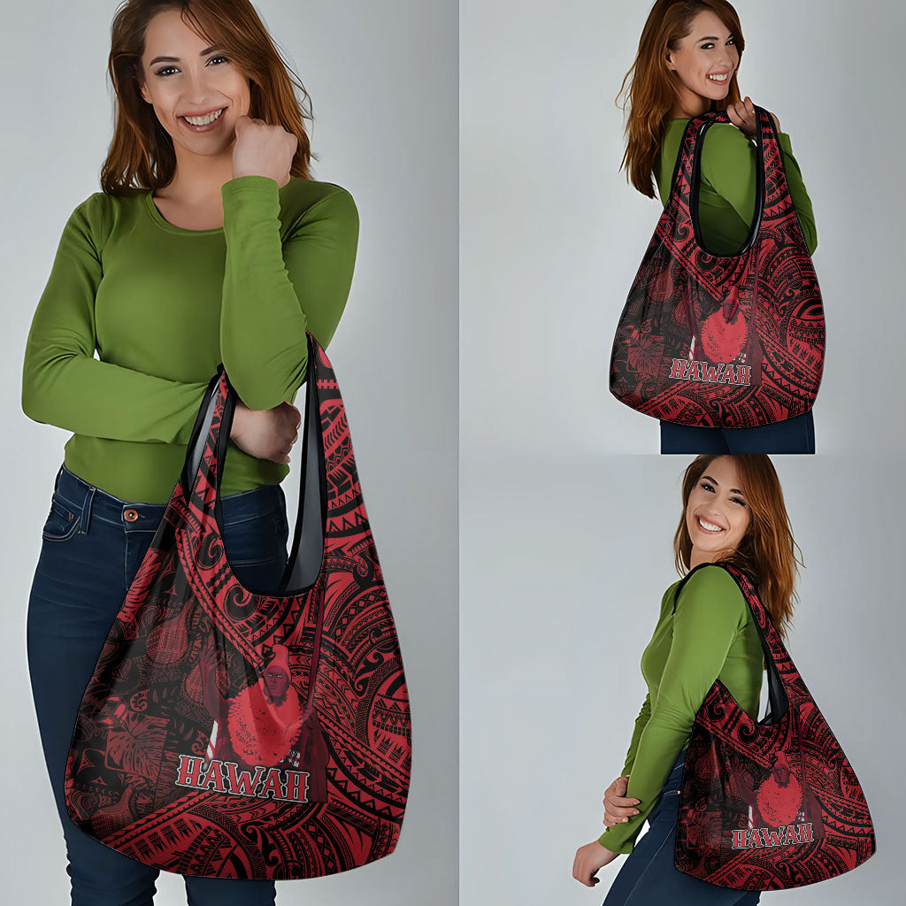 Hawaii King Kamehameha Grocery Bag With Hawaiian Ipu Motifs Red Version