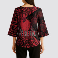 Hawaii King Kamehameha Kimono Sleeve Blouse With Hawaiian Ipu Motifs Red Version
