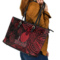 Hawaii King Kamehameha Leather Tote Bag With Hawaiian Ipu Motifs Red Version