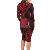 Hawaii King Kamehameha Long Sleeve Bodycon Dress With Hawaiian Ipu Motifs Red Version