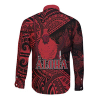 Hawaii King Kamehameha Long Sleeve Button Shirt With Hawaiian Ipu Motifs Red Version