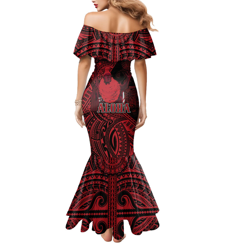 Hawaii King Kamehameha Mermaid Dress With Hawaiian Ipu Motifs Red Version