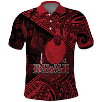 Hawaii King Kamehameha Polo Shirt With Hawaiian Ipu Motifs Red Version