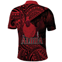 Hawaii King Kamehameha Polo Shirt With Hawaiian Ipu Motifs Red Version