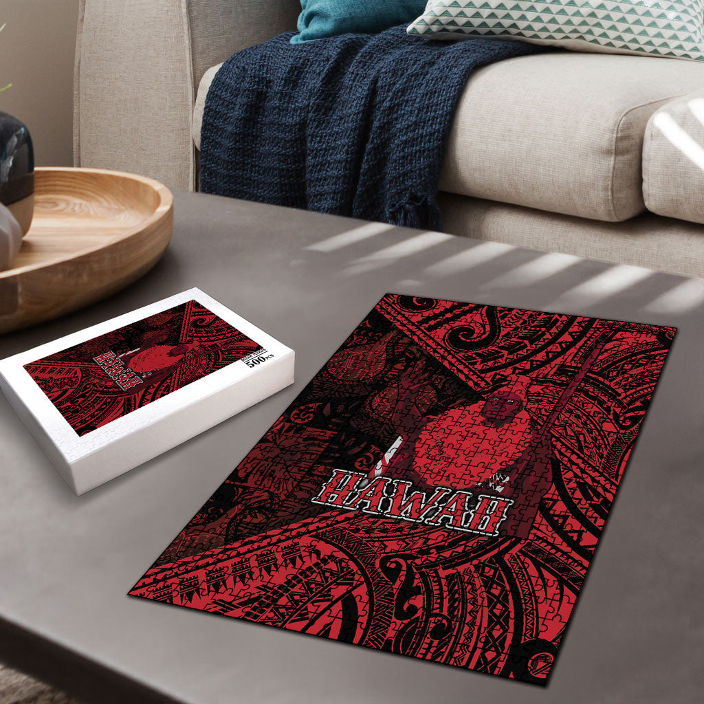 Hawaii King Kamehameha Puzzle With Hawaiian Ipu Motifs Red Version