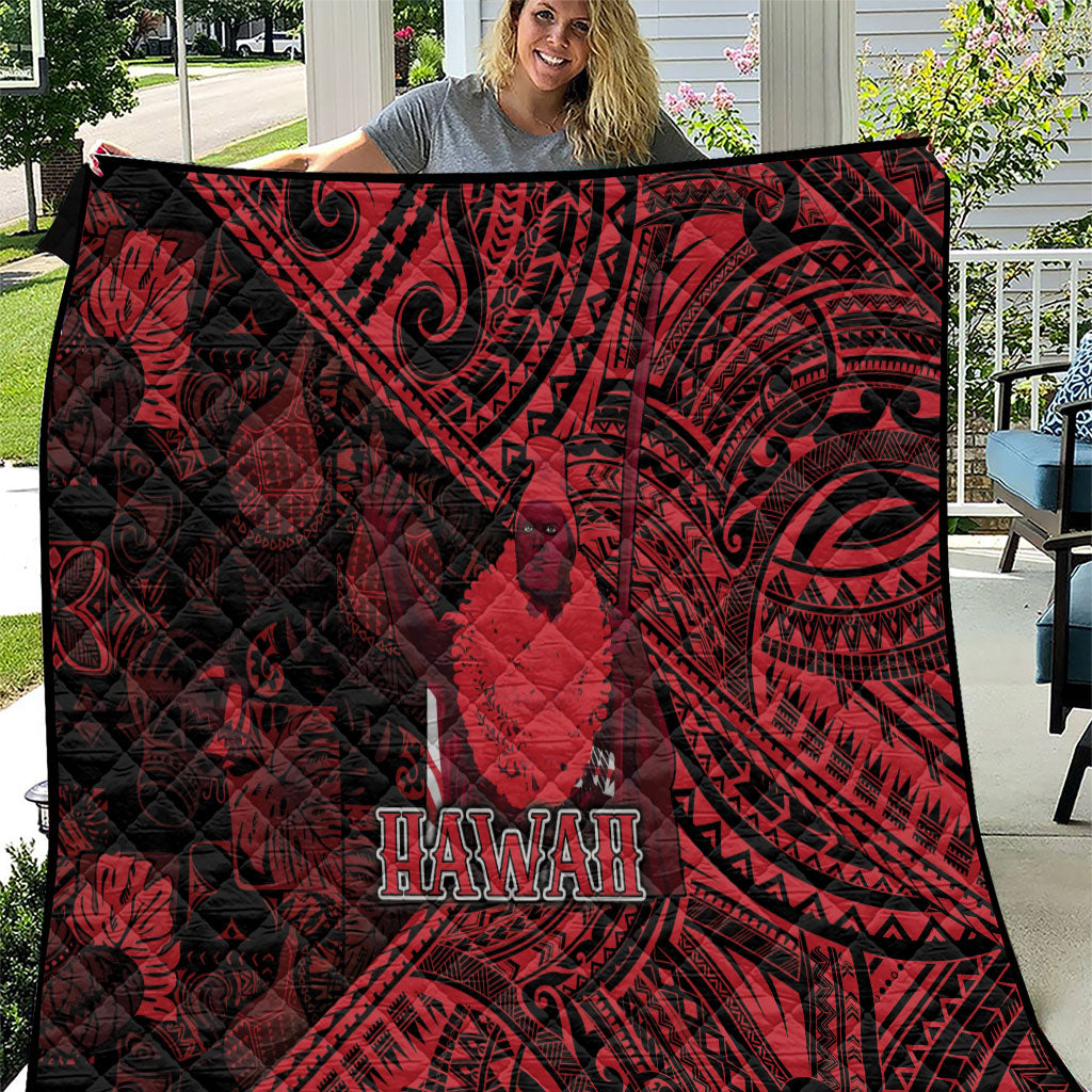 Hawaii King Kamehameha Quilt With Hawaiian Ipu Motifs Red Version