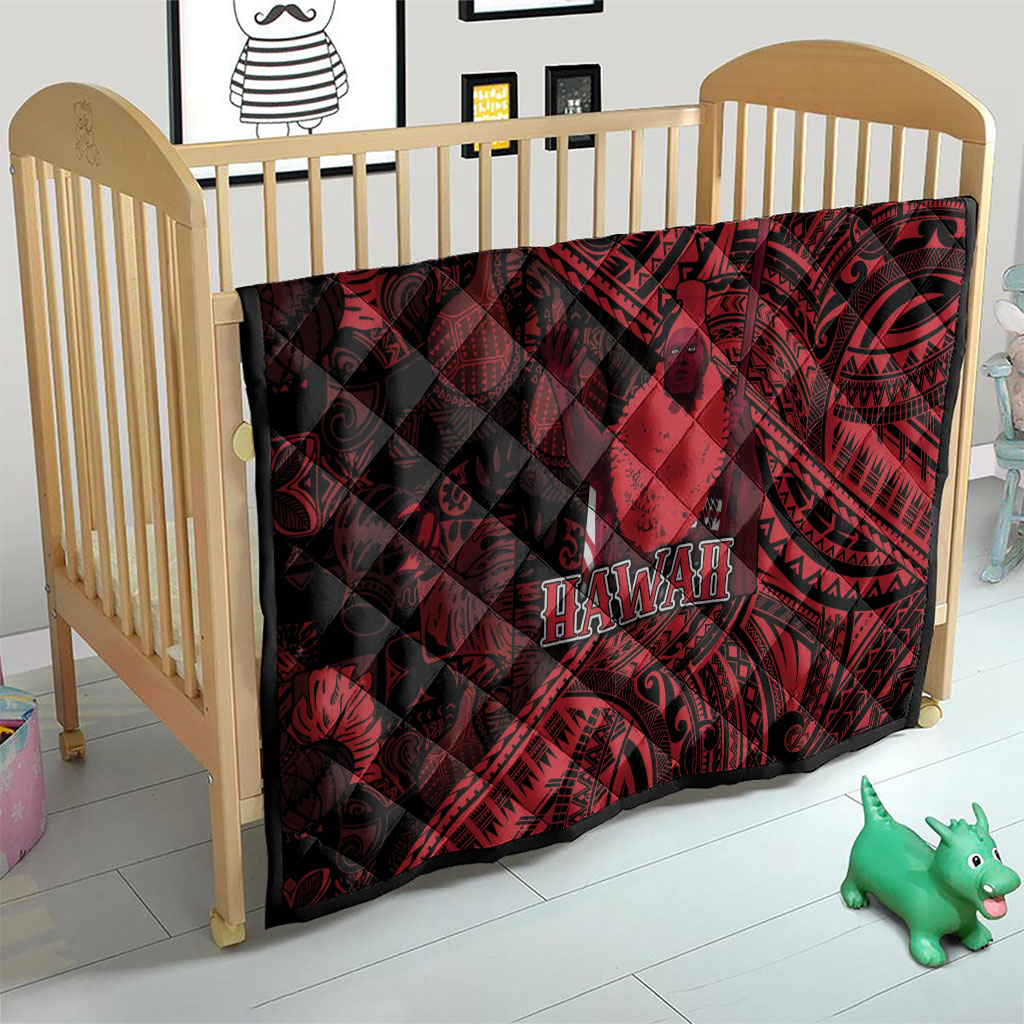 Hawaii King Kamehameha Quilt With Hawaiian Ipu Motifs Red Version