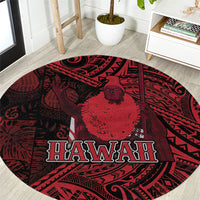 Hawaii King Kamehameha Round Carpet With Hawaiian Ipu Motifs Red Version