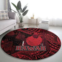 Hawaii King Kamehameha Round Carpet With Hawaiian Ipu Motifs Red Version
