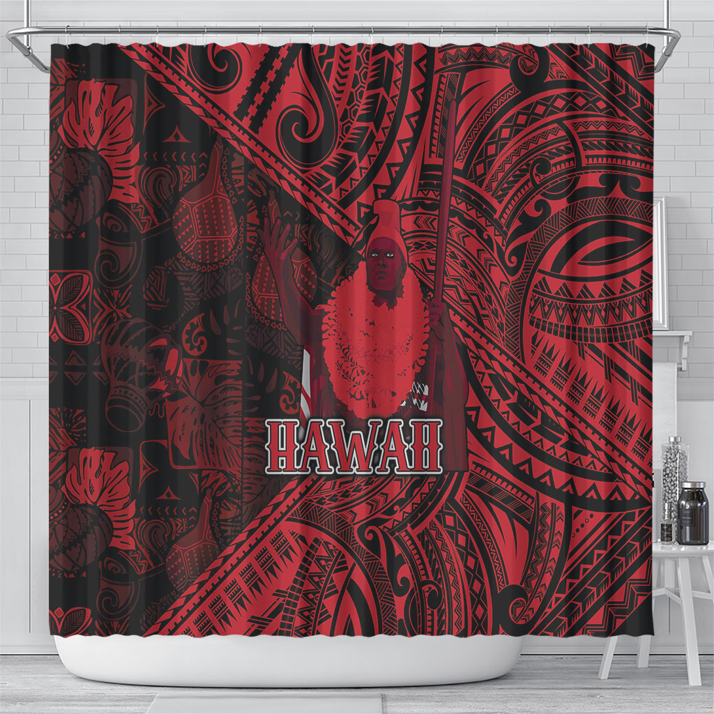Hawaii King Kamehameha Shower Curtain With Hawaiian Ipu Motifs Red Version
