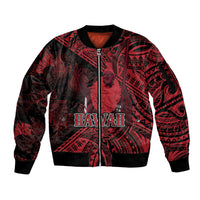 Hawaii King Kamehameha Sleeve Zip Bomber Jacket With Hawaiian Ipu Motifs Red Version