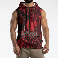 Hawaii King Kamehameha Sleeveless Zip Hoodie With Hawaiian Ipu Motifs Red Version