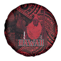 Hawaii King Kamehameha Spare Tire Cover With Hawaiian Ipu Motifs Red Version