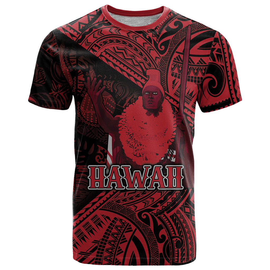 Hawaii King Kamehameha T Shirt With Hawaiian Ipu Motifs Red Version