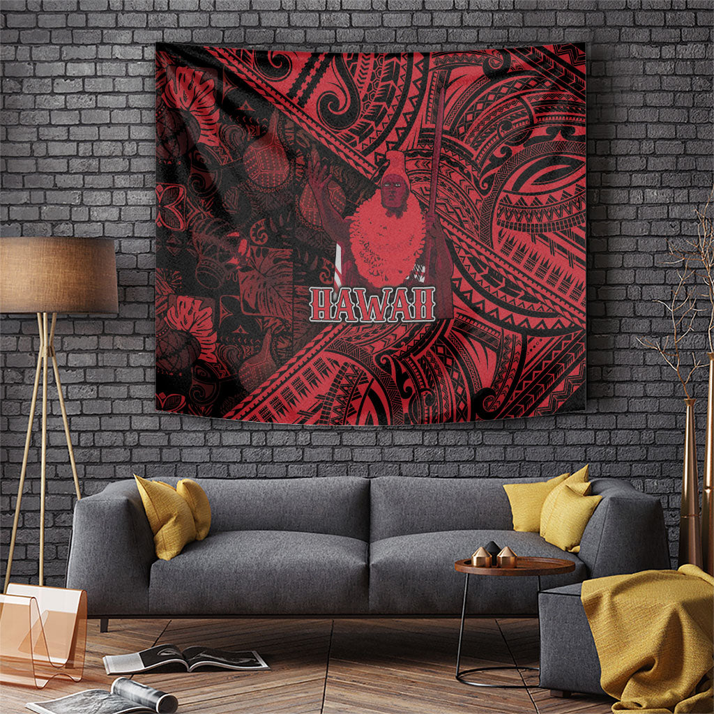 Hawaii King Kamehameha Tapestry With Hawaiian Ipu Motifs Red Version