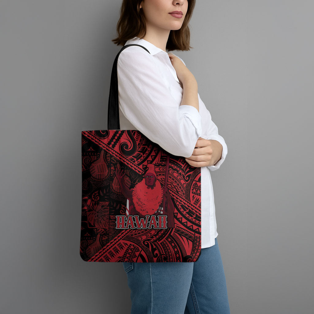 Hawaii King Kamehameha Tote Bag With Hawaiian Ipu Motifs Red Version