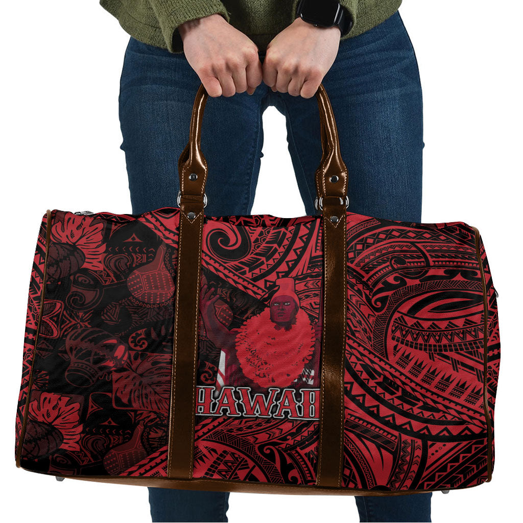 Hawaii King Kamehameha Travel Bag With Hawaiian Ipu Motifs Red Version
