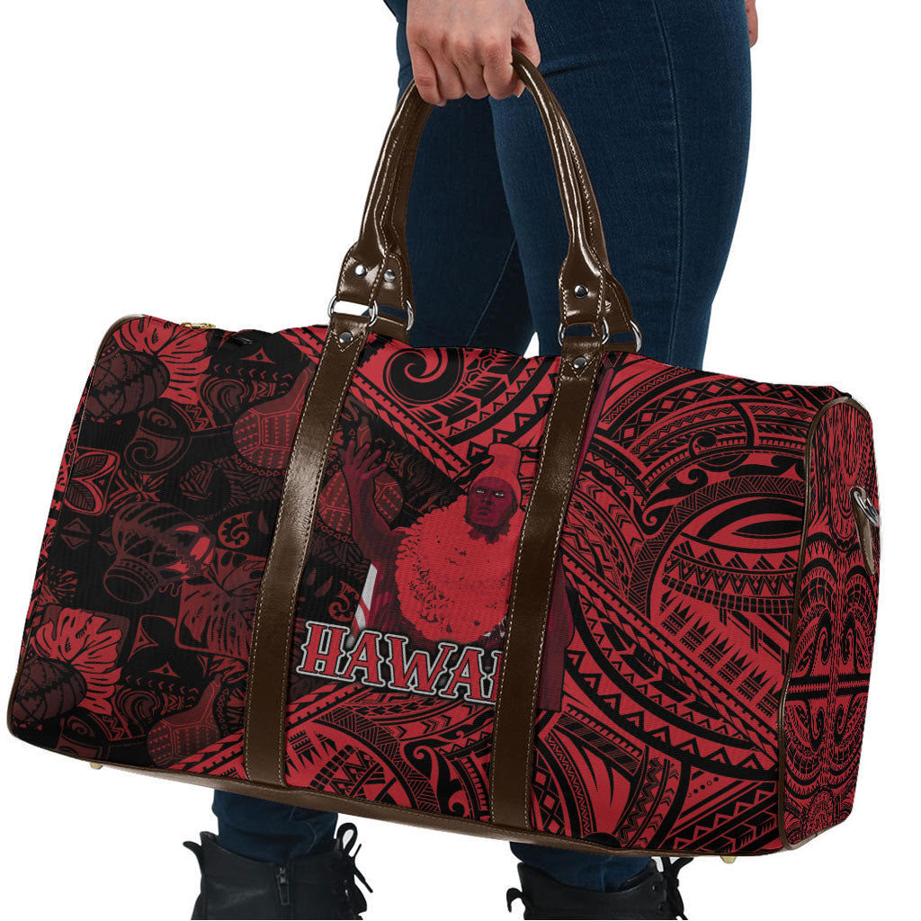 Hawaii King Kamehameha Travel Bag With Hawaiian Ipu Motifs Red Version
