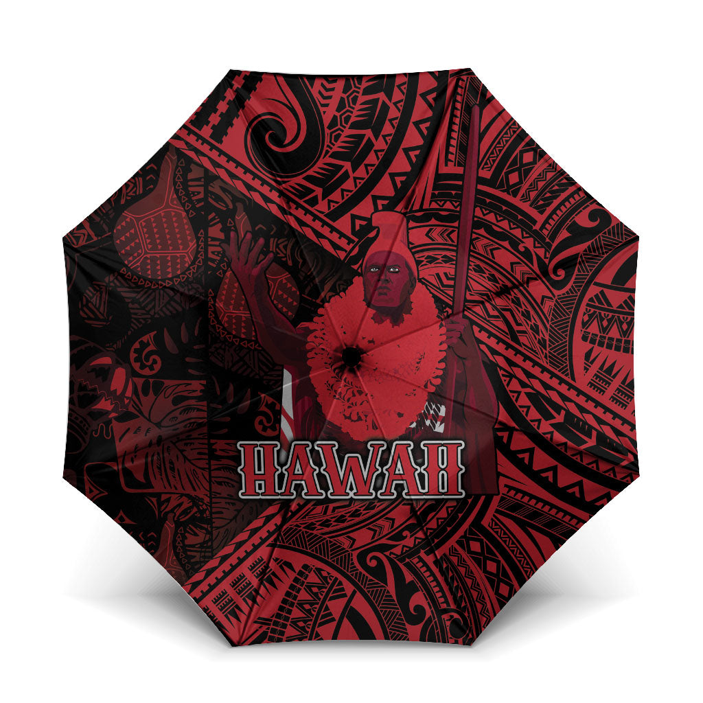 Hawaii King Kamehameha Umbrella With Hawaiian Ipu Motifs Red Version