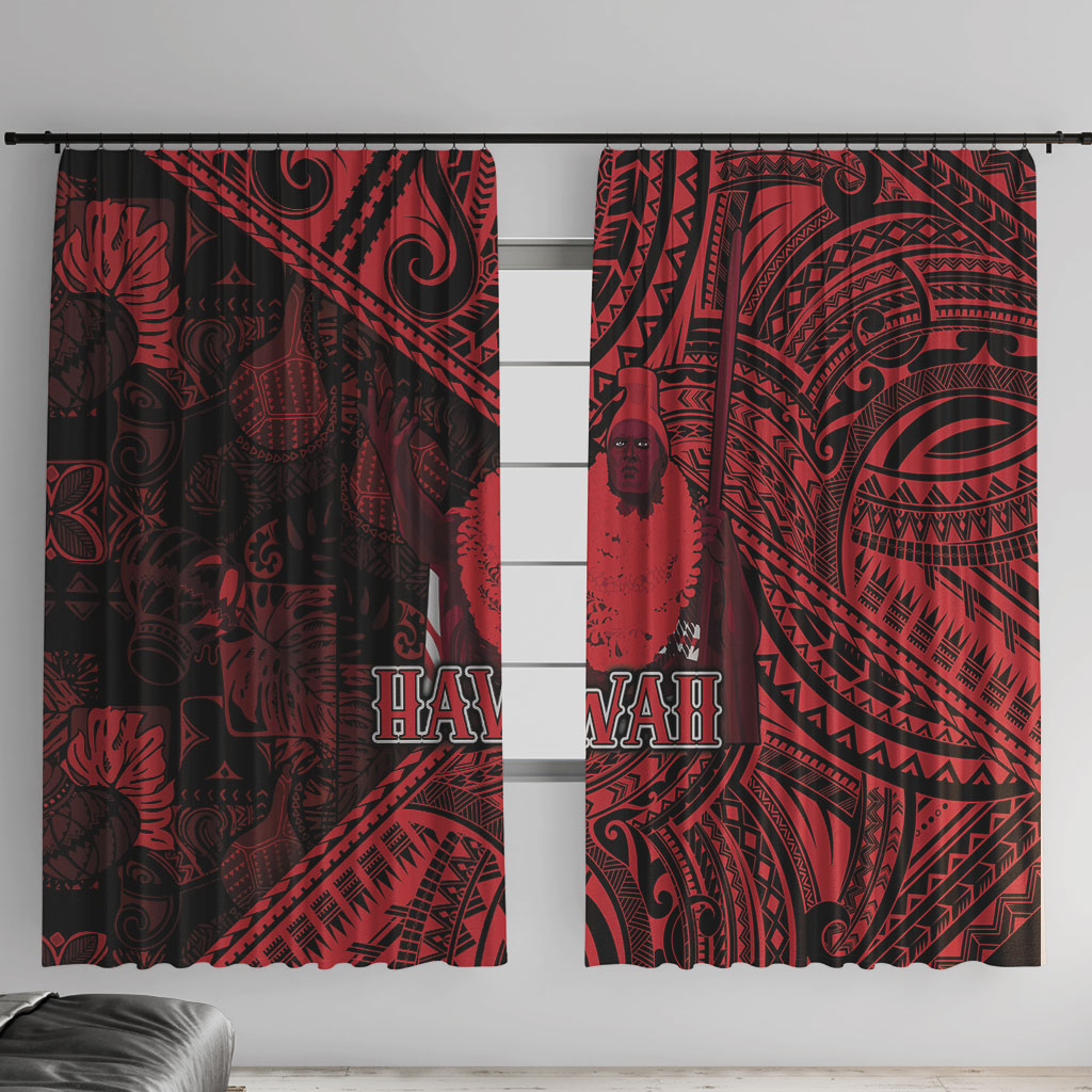 Hawaii King Kamehameha Window Curtain With Hawaiian Ipu Motifs Red Version