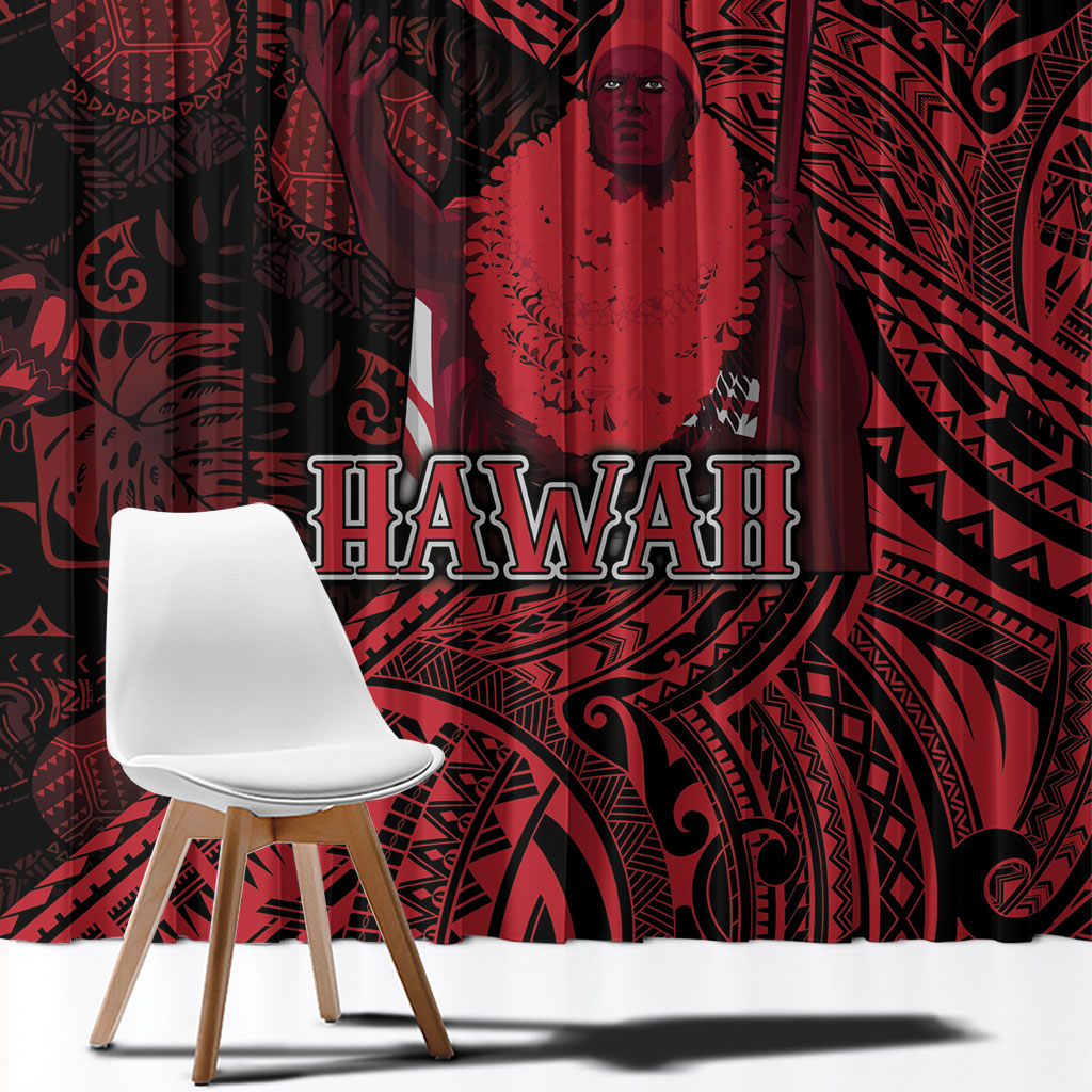 Hawaii King Kamehameha Window Curtain With Hawaiian Ipu Motifs Red Version