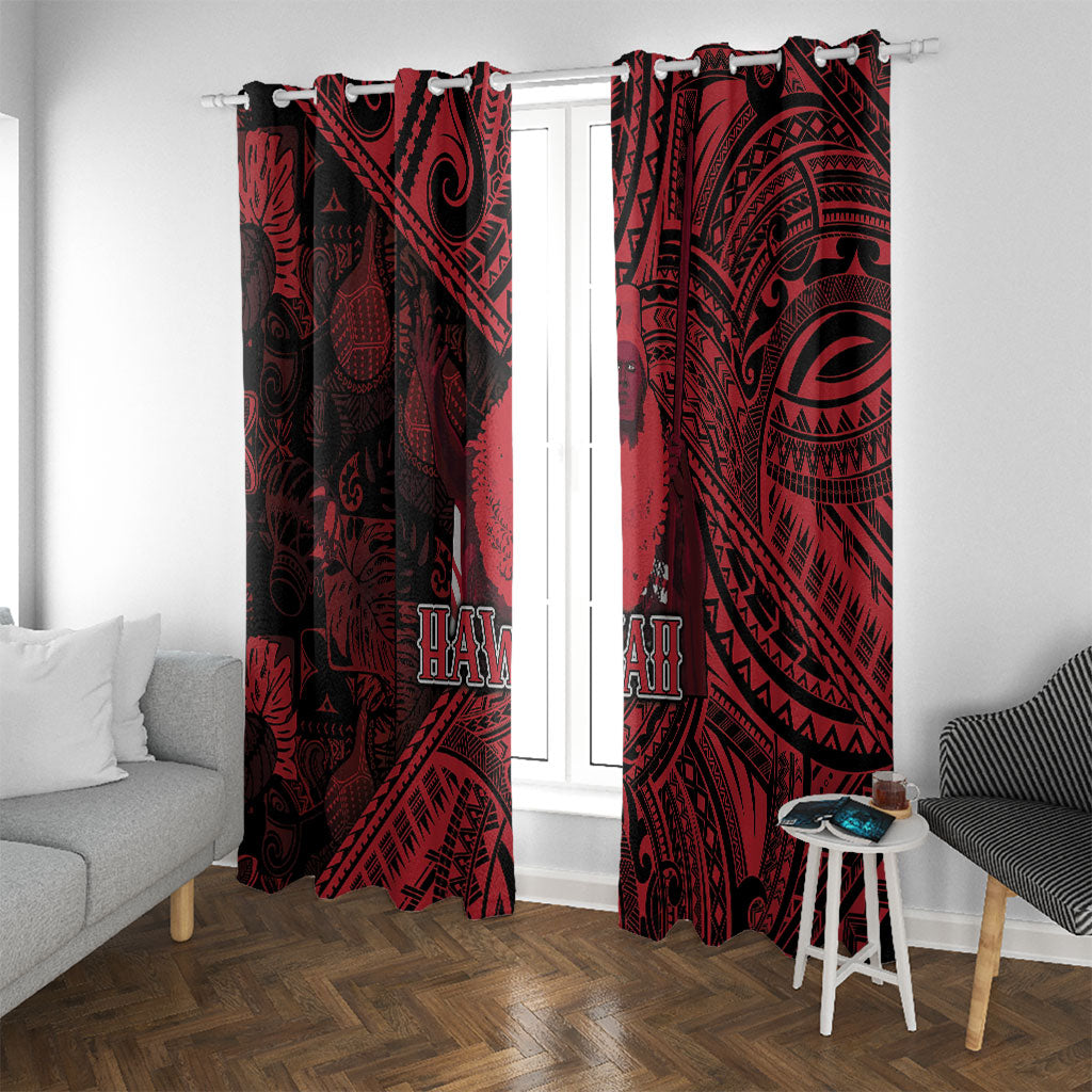 Hawaii King Kamehameha Window Curtain With Hawaiian Ipu Motifs Red Version