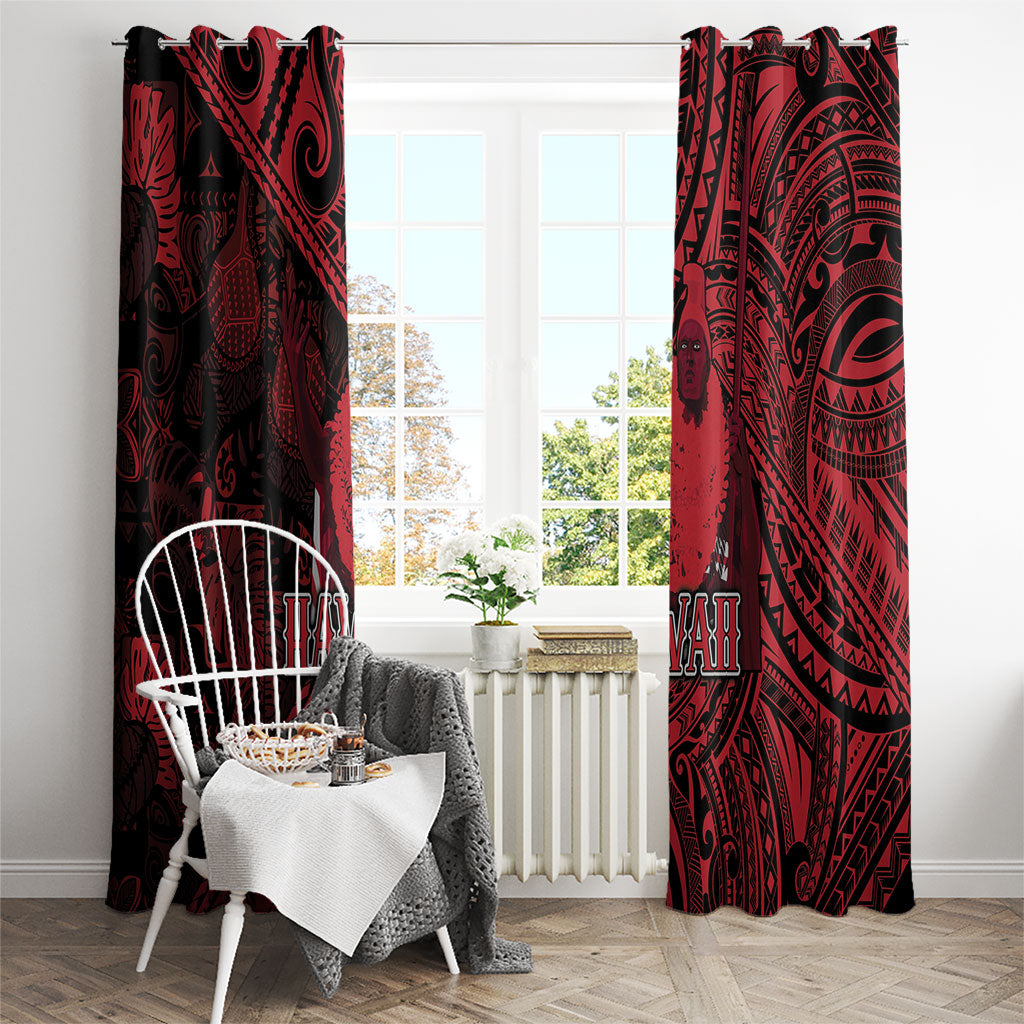 Hawaii King Kamehameha Window Curtain With Hawaiian Ipu Motifs Red Version