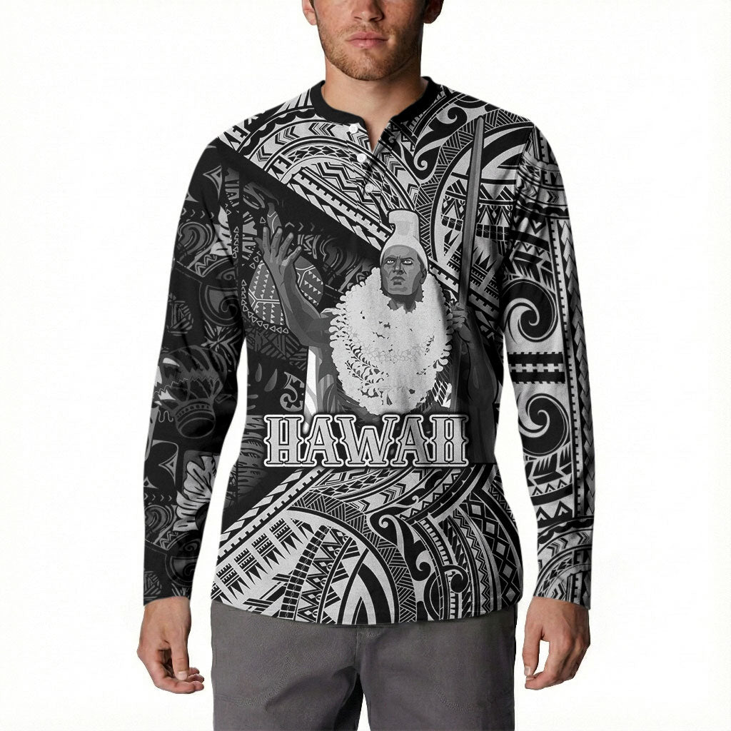 Hawaii King Kamehameha Button Sweatshirt With Hawaiian Ipu Motifs Black Version