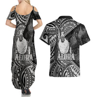 Hawaii King Kamehameha Couples Matching Summer Maxi Dress and Hawaiian Shirt With Hawaiian Ipu Motifs Black Version