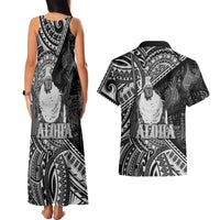 Hawaii King Kamehameha Couples Matching Tank Maxi Dress and Hawaiian Shirt With Hawaiian Ipu Motifs Black Version LT05 - Polynesian Pride
