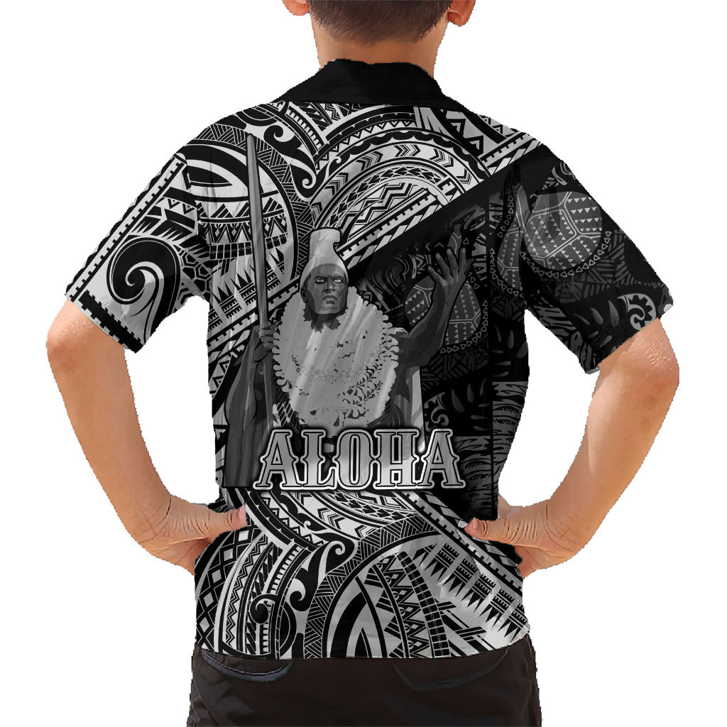 Hawaii King Kamehameha Family Matching Long Sleeve Bodycon Dress and Hawaiian Shirt With Hawaiian Ipu Motifs Black Version LT05 - Polynesian Pride