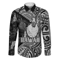 Hawaii King Kamehameha Family Matching Long Sleeve Bodycon Dress and Hawaiian Shirt With Hawaiian Ipu Motifs Black Version LT05 Dad's Shirt - Long Sleeve Black - Polynesian Pride