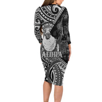 Hawaii King Kamehameha Family Matching Long Sleeve Bodycon Dress and Hawaiian Shirt With Hawaiian Ipu Motifs Black Version LT05 - Polynesian Pride