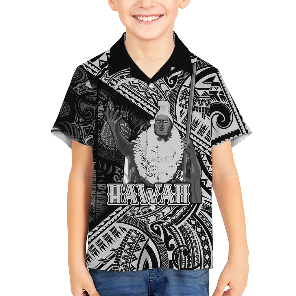 Hawaii King Kamehameha Family Matching Long Sleeve Bodycon Dress and Hawaiian Shirt With Hawaiian Ipu Motifs Black Version LT05 Son's Shirt Black - Polynesian Pride