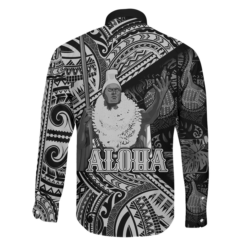 Hawaii King Kamehameha Family Matching Off The Shoulder Long Sleeve Dress and Hawaiian Shirt With Hawaiian Ipu Motifs Black Version LT05 - Polynesian Pride