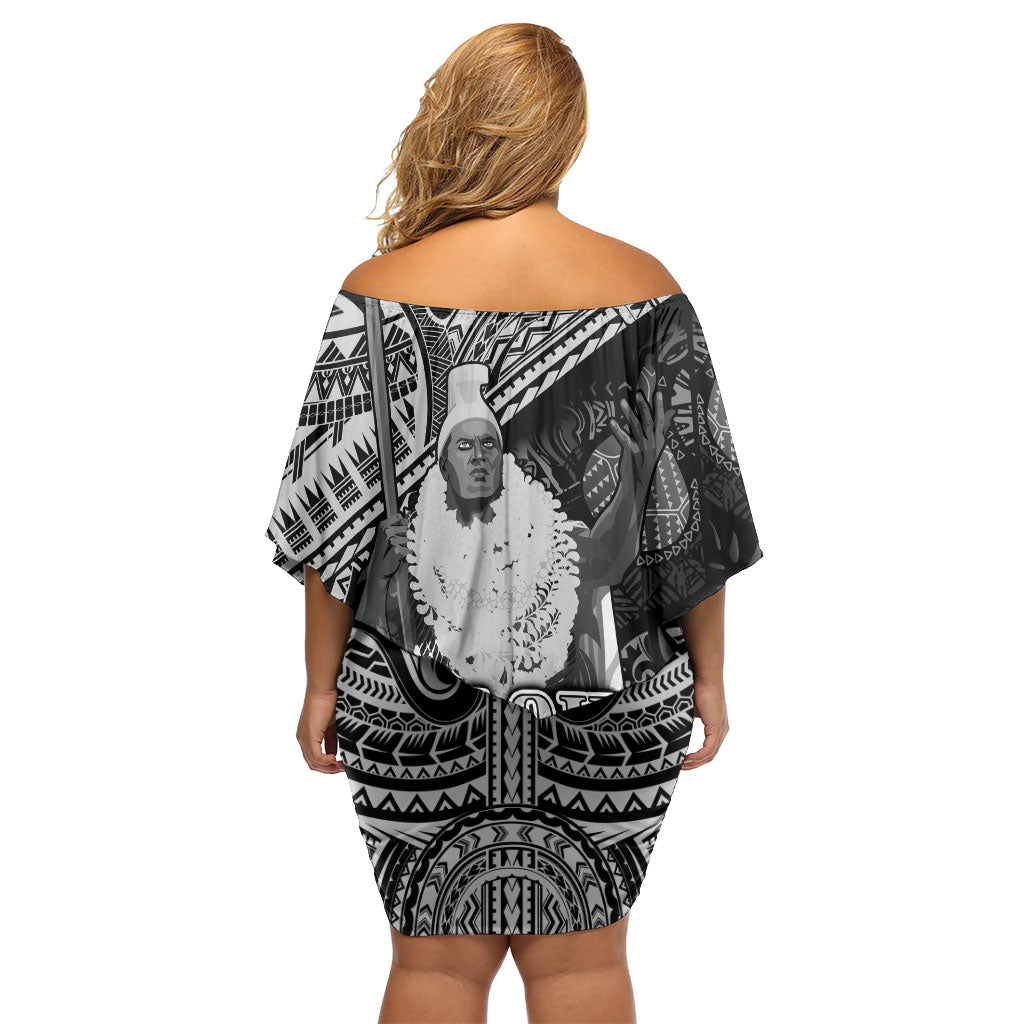 Hawaii King Kamehameha Family Matching Off Shoulder Short Dress and Hawaiian Shirt With Hawaiian Ipu Motifs Black Version LT05 - Polynesian Pride
