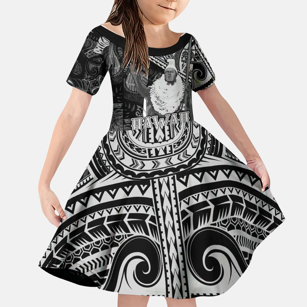 Hawaii King Kamehameha Family Matching Puletasi and Hawaiian Shirt With Hawaiian Ipu Motifs Black Version LT05 Daughter's Dress Black - Polynesian Pride