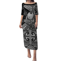 Hawaii King Kamehameha Family Matching Puletasi and Hawaiian Shirt With Hawaiian Ipu Motifs Black Version LT05 Mom's Dress Black - Polynesian Pride
