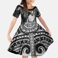 Hawaii King Kamehameha Family Matching Summer Maxi Dress and Hawaiian Shirt With Hawaiian Ipu Motifs Black Version LT05 Daughter's Dress Black - Polynesian Pride