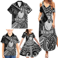 Hawaii King Kamehameha Family Matching Summer Maxi Dress and Hawaiian Shirt With Hawaiian Ipu Motifs Black Version LT05 - Polynesian Pride