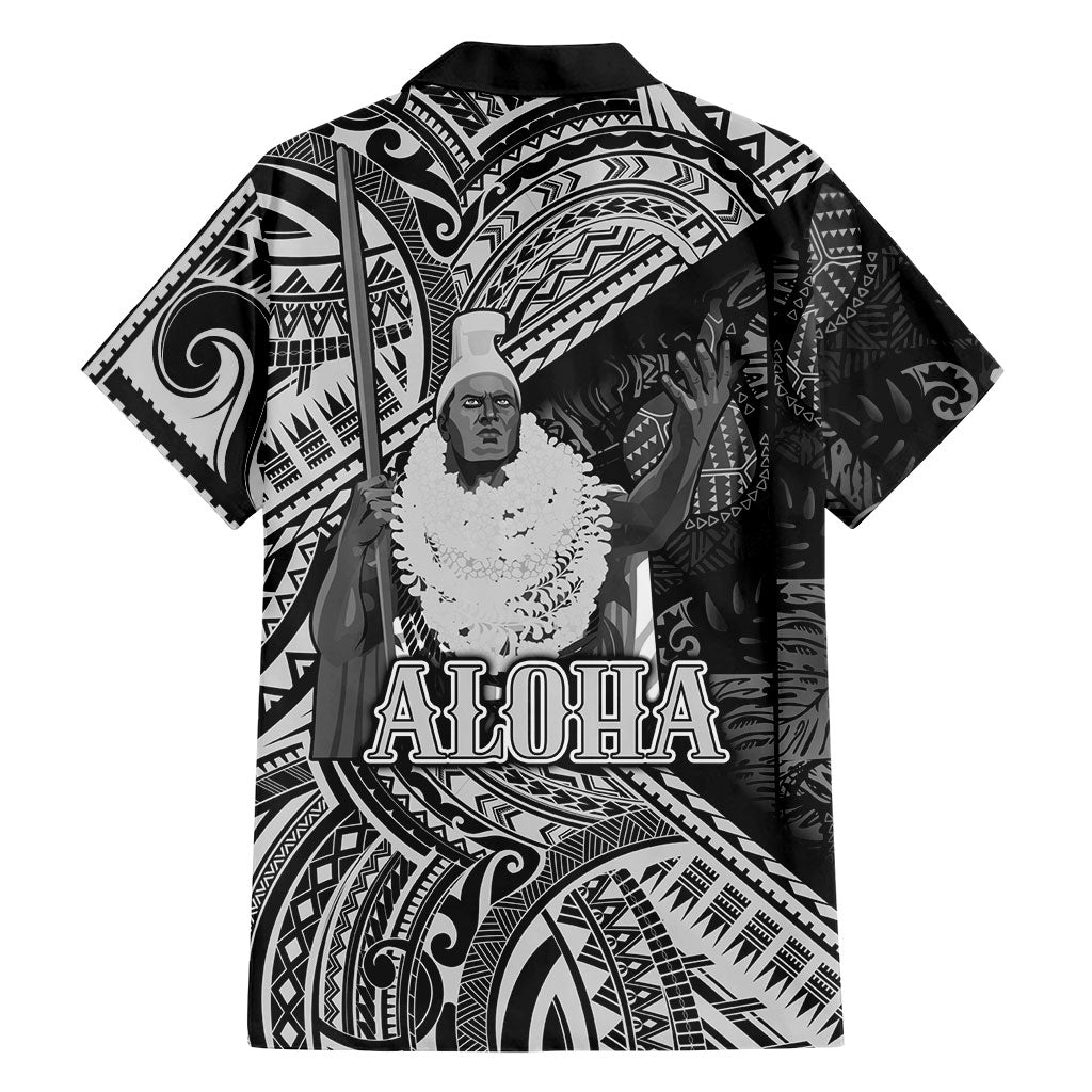 Hawaii King Kamehameha Family Matching Summer Maxi Dress and Hawaiian Shirt With Hawaiian Ipu Motifs Black Version LT05 - Polynesian Pride