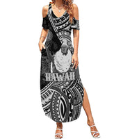 Hawaii King Kamehameha Family Matching Summer Maxi Dress and Hawaiian Shirt With Hawaiian Ipu Motifs Black Version LT05 Mom's Dress Black - Polynesian Pride