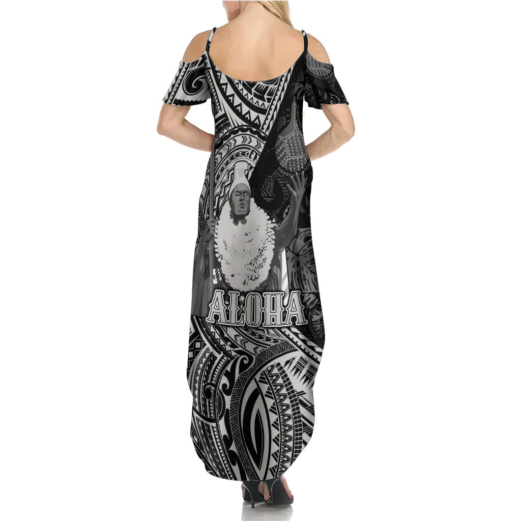 Hawaii King Kamehameha Family Matching Summer Maxi Dress and Hawaiian Shirt With Hawaiian Ipu Motifs Black Version LT05 - Polynesian Pride